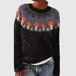 Idony - Women's Fair Isle Crew Neck Knit Jumper - Black
