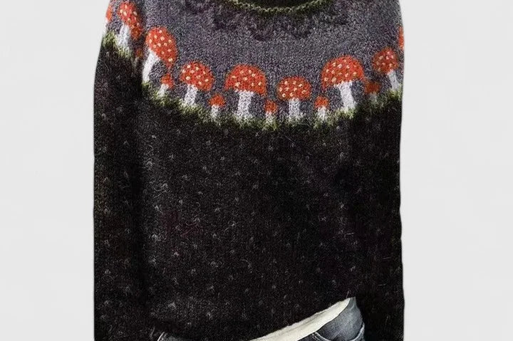 Idony - Women's Fair Isle Crew Neck Knit Jumper - Black