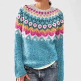 Idony - Women's Fair Isle Crew Neck Knit Jumper - Ocean Blue