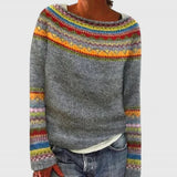 Idony - Women's Fair Isle Crew Neck Knit Jumper - Grey 3