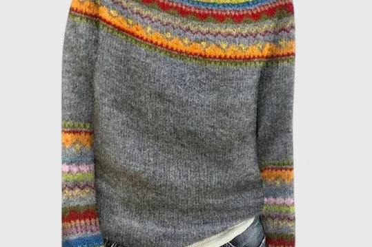 Idony - Women's Fair Isle Crew Neck Knit Jumper - Grey 3