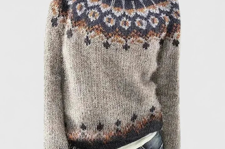 Idony - Women's Fair Isle Crew Neck Knit Jumper - Dark Grey