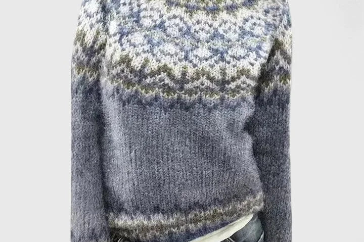 Idony - Women's Fair Isle Crew Neck Knit Jumper - Dark Blue