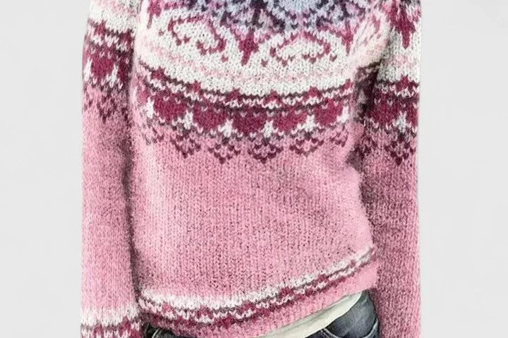 Idony - Women's Fair Isle Crew Neck Knit Jumper - Pink