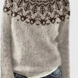 Idony - Women's Fair Isle Crew Neck Knit Jumper - Grey