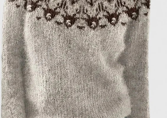 Idony - Women's Fair Isle Crew Neck Knit Jumper - Grey
