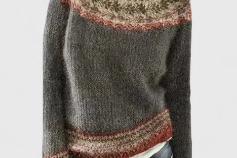 Idony - Women's Fair Isle Crew Neck Knit Jumper - Grey 2