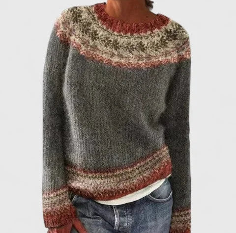 Idony - Women's Fair Isle Crew Neck Knit Jumper - Grey 2