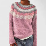 Idony - Women's Fair Isle Crew Neck Knit Jumper - Dusty Pink