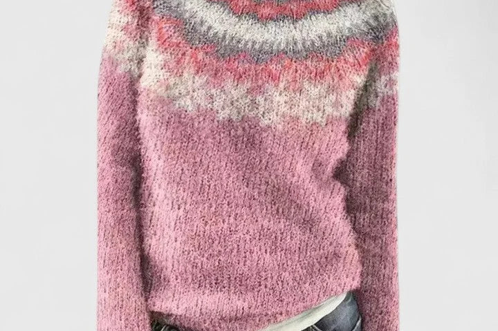 Idony - Women's Fair Isle Crew Neck Knit Jumper - Dusty Pink