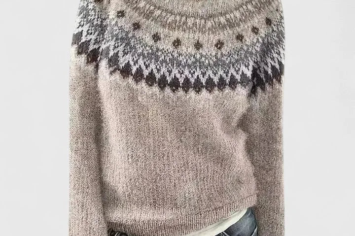 Idony - Women's Fair Isle Crew Neck Knit Jumper - Charcoal