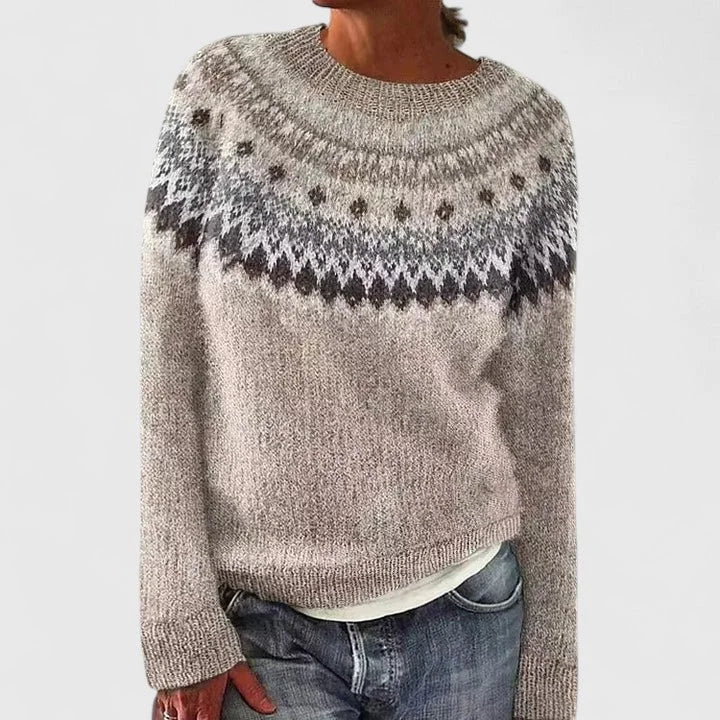 Idony - Women's Fair Isle Crew Neck Knit Jumper - Charcoal