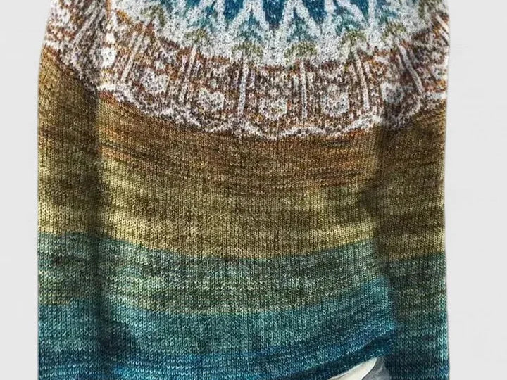 Idony - Women's Fair Isle Crew Neck Knit Jumper - Ocean Green