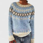 Idony - Women's Fair Isle Crew Neck Knit Jumper - Light Blue