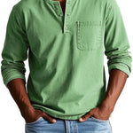 Idris - Men's Long Sleeve Henley Shirt - Green