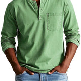 Idris - Men's Long Sleeve Henley Shirt - Green
