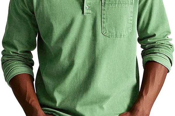 Idris - Men's Long Sleeve Henley Shirt - Green