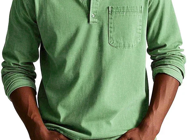 Idris - Men's Long Sleeve Henley Shirt - Green