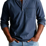 Idris - Men's Long Sleeve Henley Shirt - Navy Blue