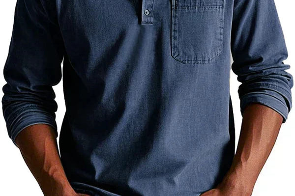 Idris - Men's Long Sleeve Henley Shirt - Navy Blue