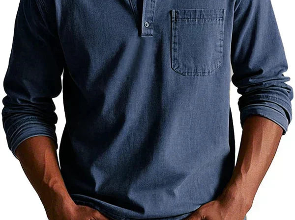Idris - Men's Long Sleeve Henley Shirt - Navy Blue