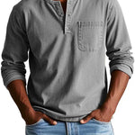Idris - Men's Long Sleeve Henley Shirt - Grey