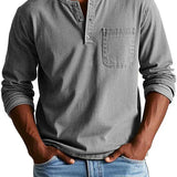 Idris - Men's Long Sleeve Henley Shirt - Grey