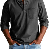 Idris - Men's Long Sleeve Henley Shirt - Black