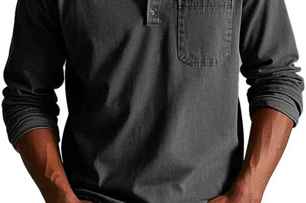 Idris - Men's Long Sleeve Henley Shirt - Black