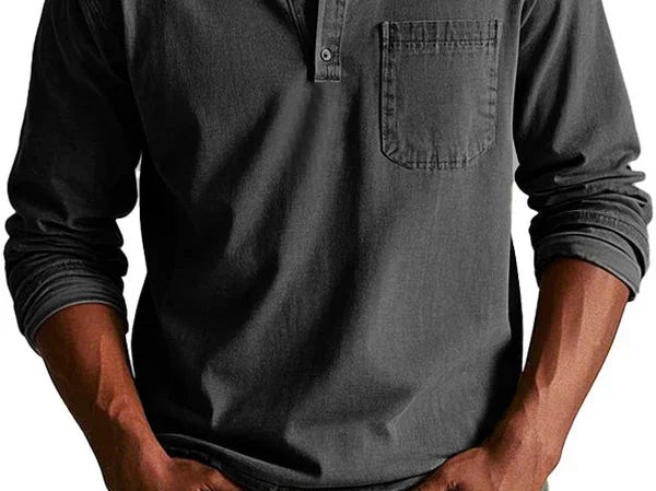 Idris - Men's Long Sleeve Henley Shirt - Black