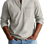 Idris - Men's Long Sleeve Henley Shirt - Beige