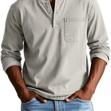 Idris - Men's Long Sleeve Henley Shirt - Beige
