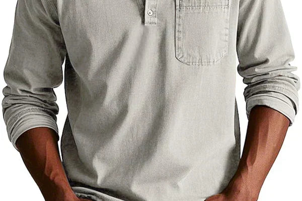 Idris - Men's Long Sleeve Henley Shirt - Beige