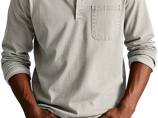 Idris - Men's Long Sleeve Henley Shirt - Beige
