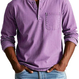Idris - Men's Long Sleeve Henley Shirt - Purple