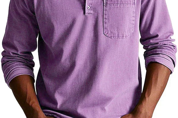 Idris - Men's Long Sleeve Henley Shirt - Purple