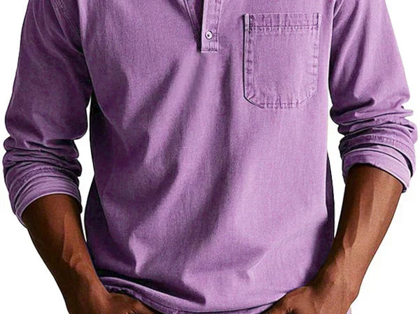 Idris - Men's Long Sleeve Henley Shirt - Purple