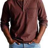 Idris - Men's Long Sleeve Henley Shirt - Red