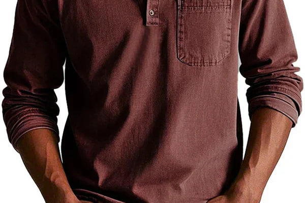 Idris - Men's Long Sleeve Henley Shirt - Red