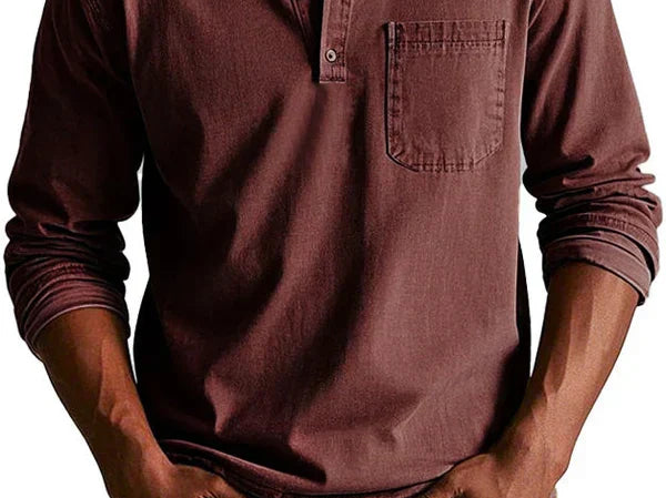 Idris - Men's Long Sleeve Henley Shirt - Red