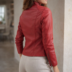 Ilka - Women's Zip-Front Leather Jacket with Stand Collar