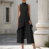 Ilse - Women's High Neck Asymmetric Wide-Leg Jumpsuit - Black