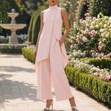 Ilse - Women's High Neck Asymmetric Wide-Leg Jumpsuit