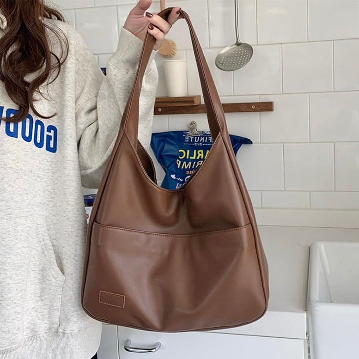 Vegan leather shoulder bag