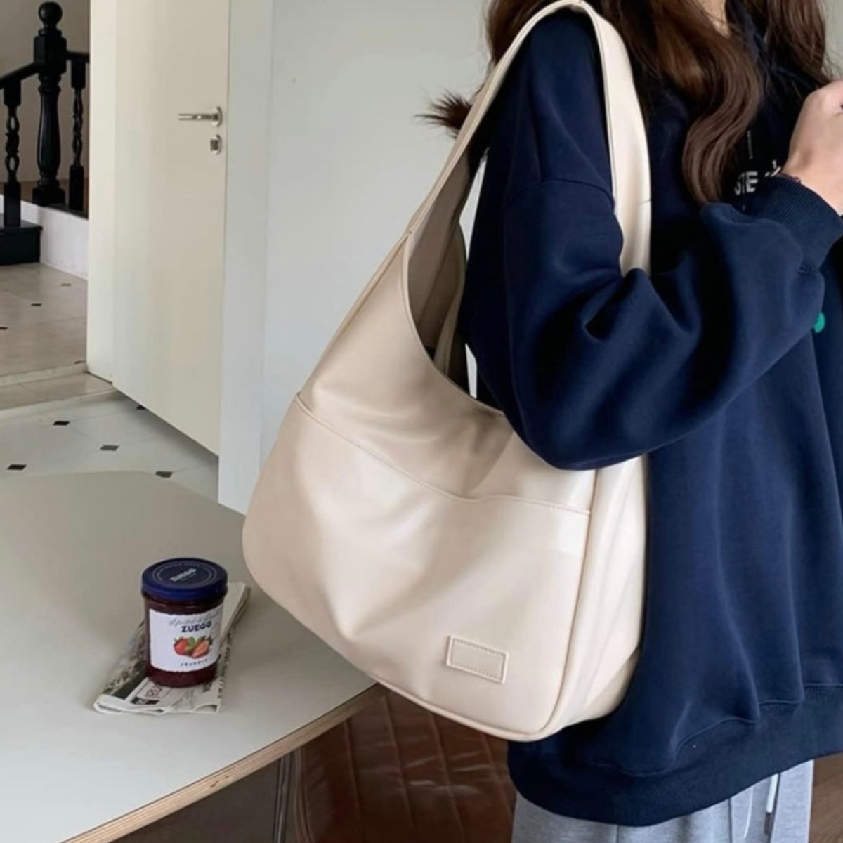 Vegan leather shoulder bag interior