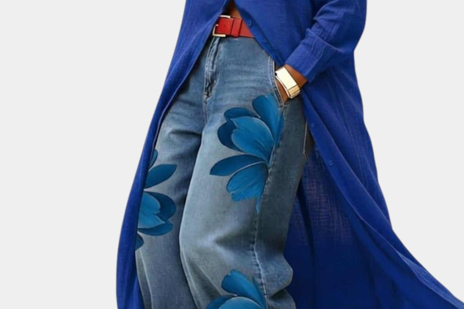 Women's Wide-Leg Jeans & Top Set | Flowing Shirt Top & Wide-Leg Denim Ensemble