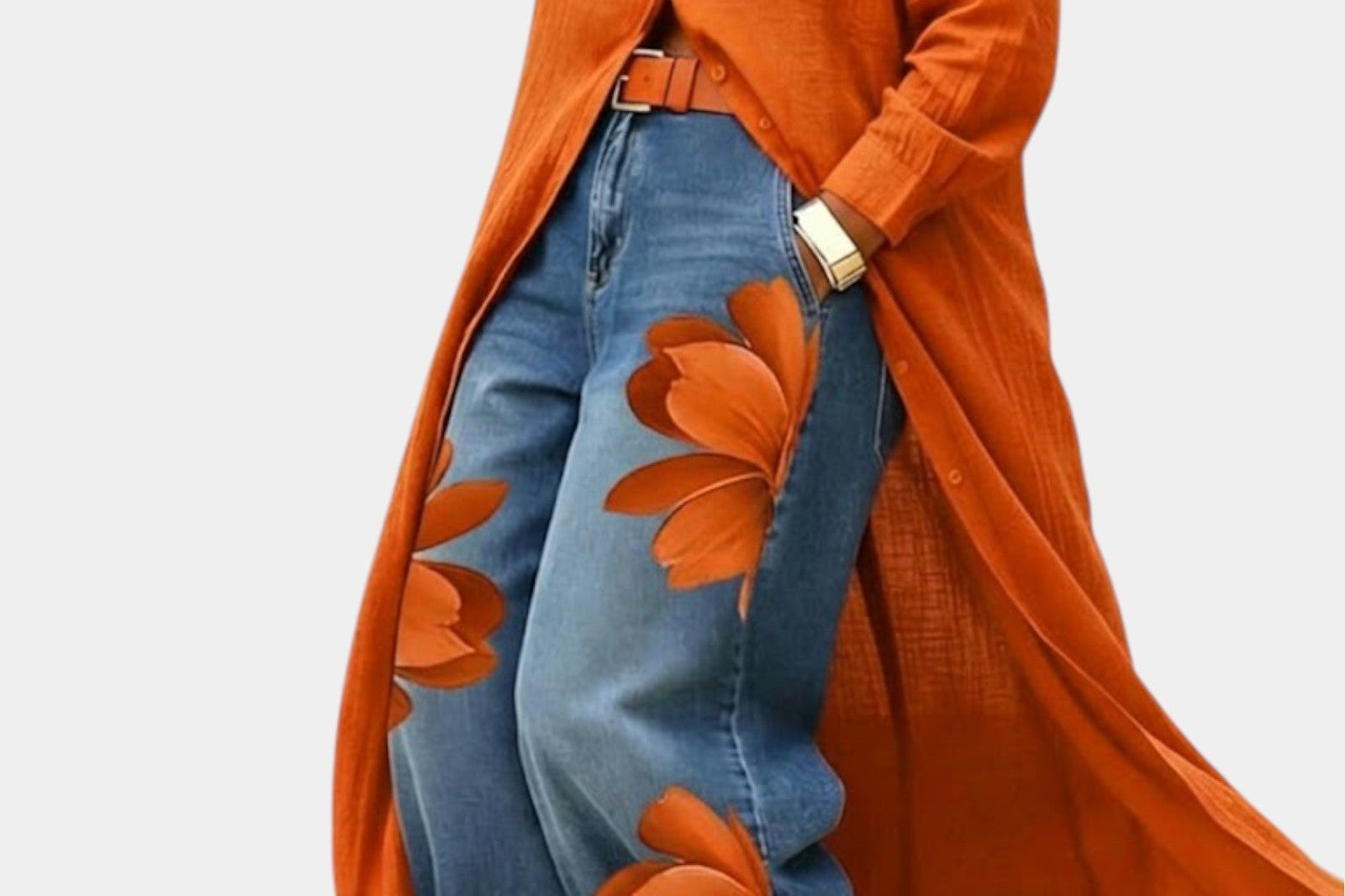 Women's Wide-Leg Jeans & Top Set | Flowing Shirt Top & Wide-Leg Denim Ensemble