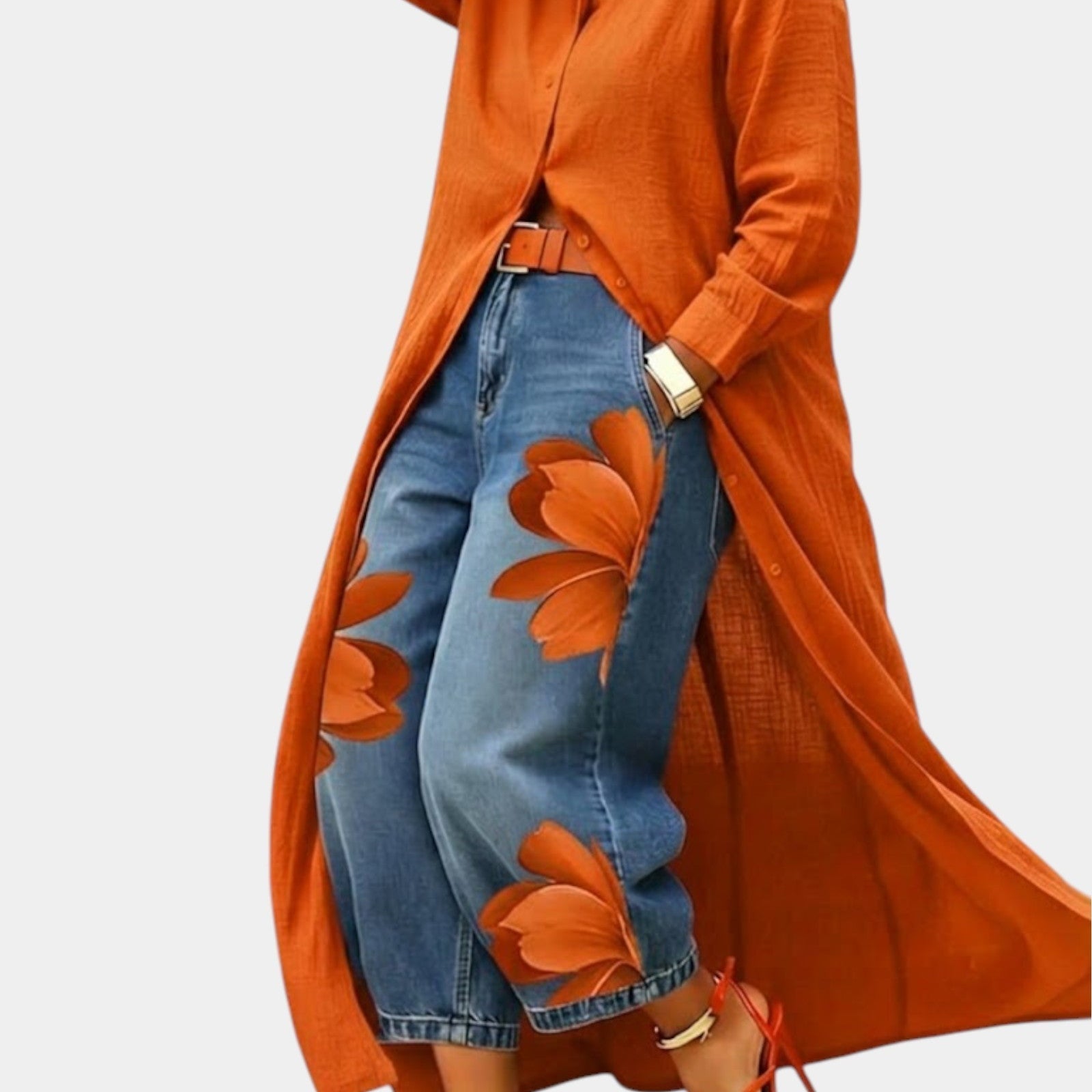 Women's Wide-Leg Jeans & Top Set | Flowing Shirt Top & Wide-Leg Denim Ensemble