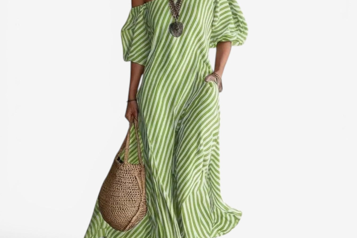 Women's Striped Off-Shoulder Maxi Dress | Effortless Elegant Summer Dress
