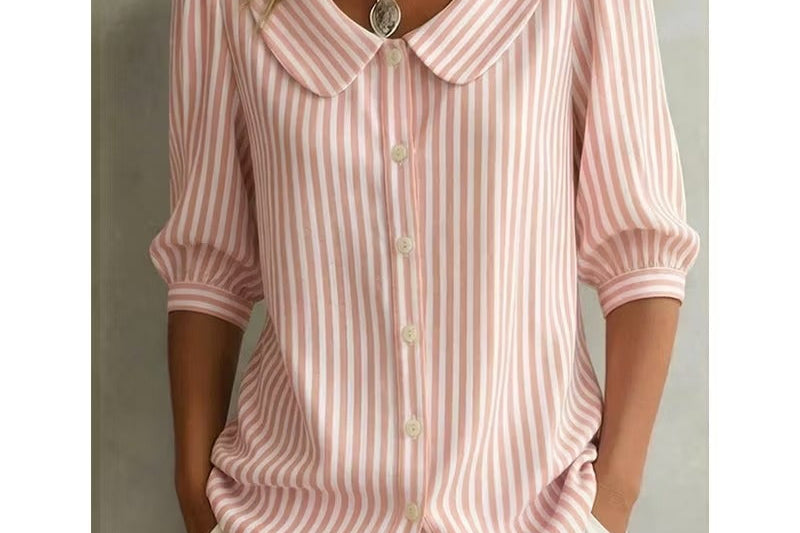 Women's Striped Button-Up Shirt | Versatile Long-Sleeve Everyday Shirt